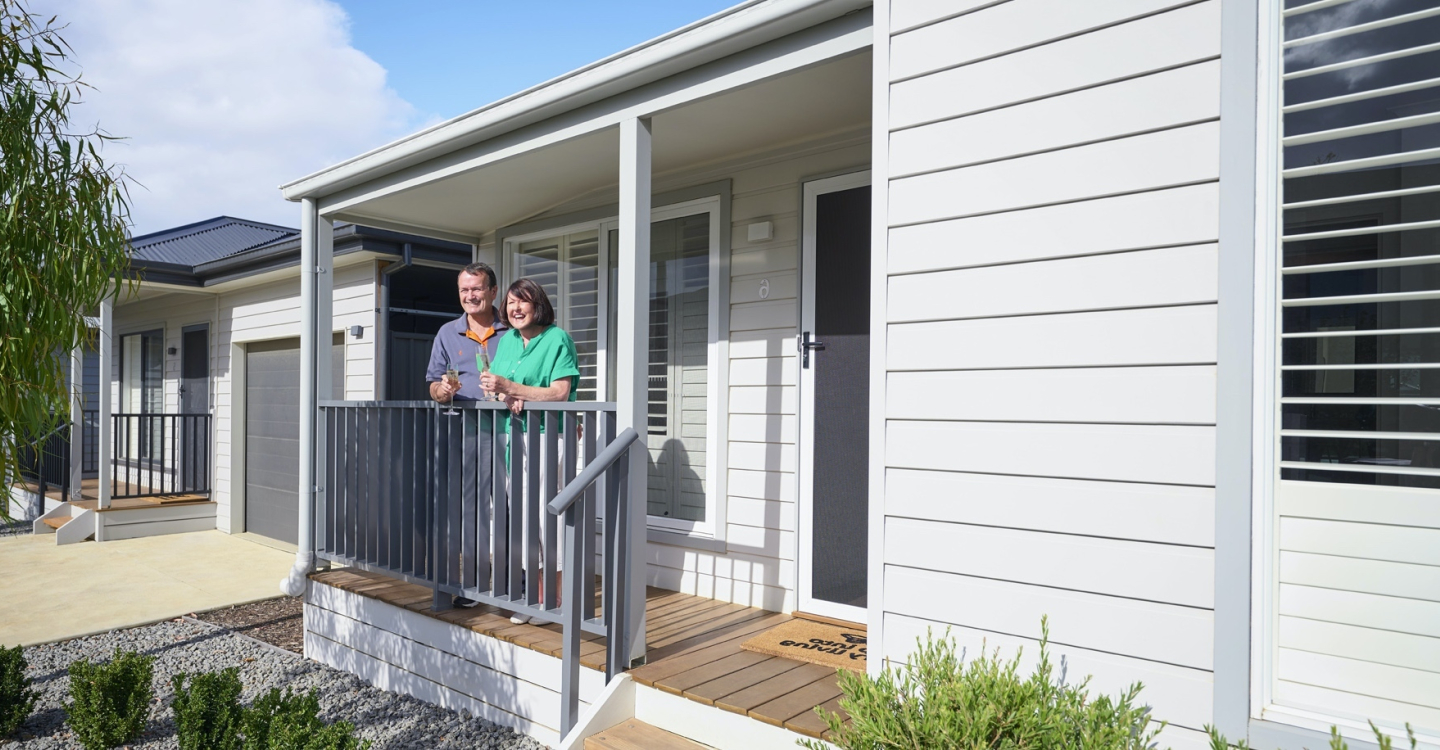 Lifestyle Communities® downsizing savings couple verandah