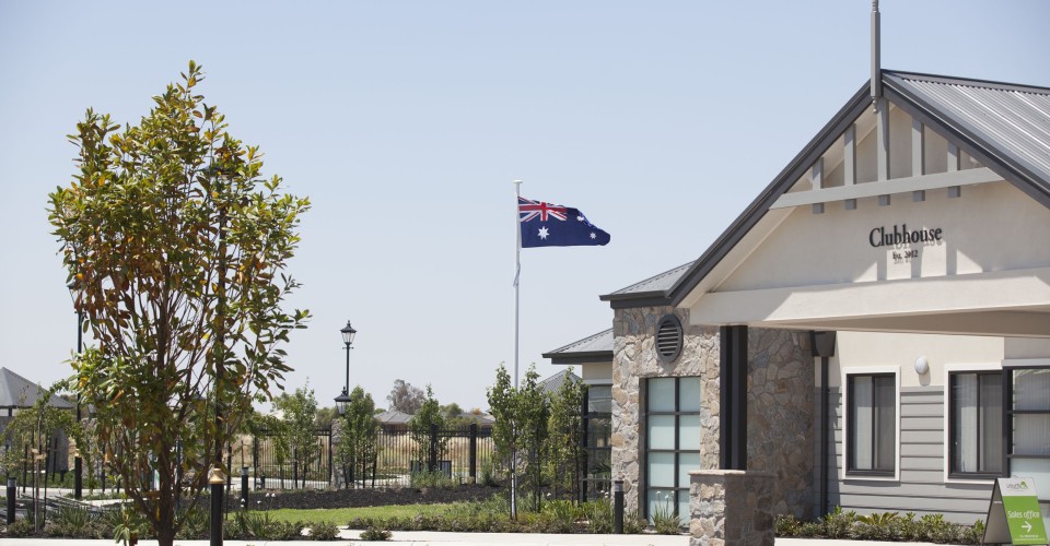Lifestyle Communities Shepparton Clubhouse front flag
